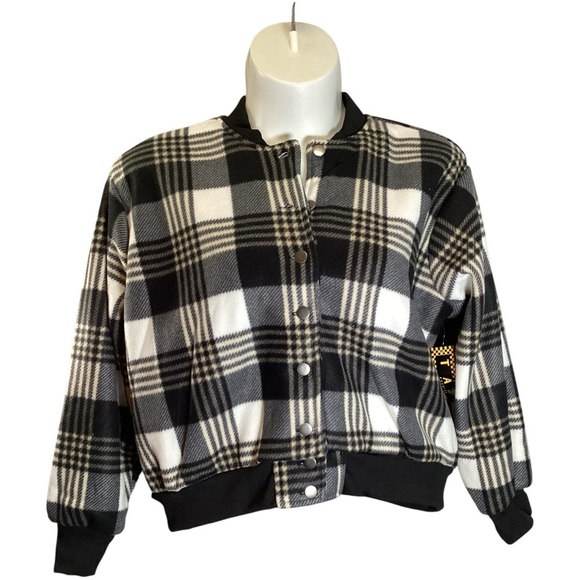 Plaid Black and White Women's Jacket, Plus Size 1X - Picture 4 of 9